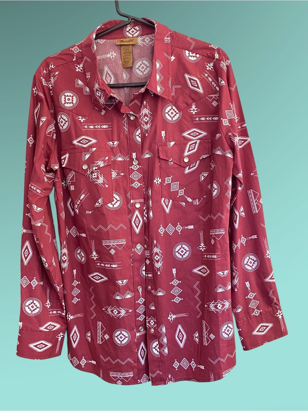 WRANGLER Women’s Long Sleeve Aztec Print Pearl Snaps Western Shirt Size L